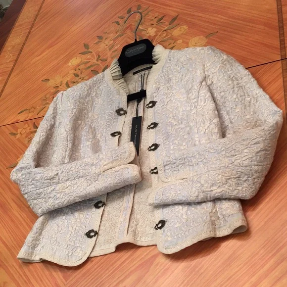 Elie Tahari Embroidered Reversible Lynn Cotton Forgetmenot blazer jacket Sz.XS - Picture 3 of 12